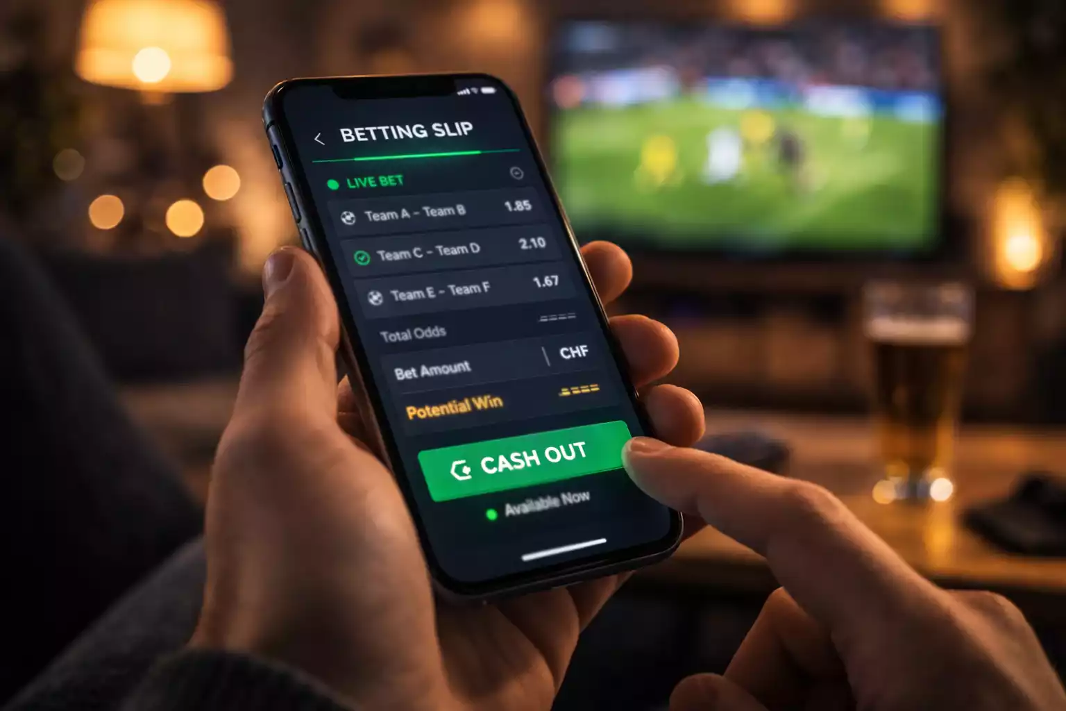 Wettschein mit Cash-Out-Option auf dem Smartphone-Display