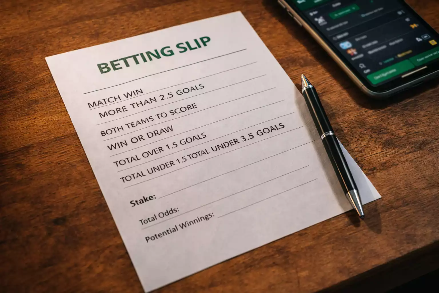 Wettschein mit verschiedenen Sportwetten-Optionen bei Sporttip